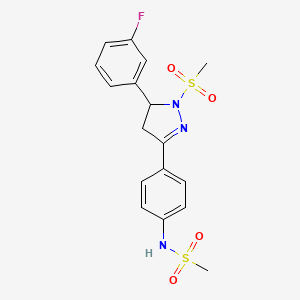 molecular formula C17H18FN3O4S2 B2872358 N-(4-(5-(3-氟苯基)-1-(甲磺酰基)-4,5-二氢-1H-吡唑-3-基)苯基)甲磺酰胺 CAS No. 851781-13-0