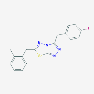 molecular formula C18H15FN4S B287236 3-(4-Fluorobenzyl)-6-(2-methylbenzyl)[1,2,4]triazolo[3,4-b][1,3,4]thiadiazole 