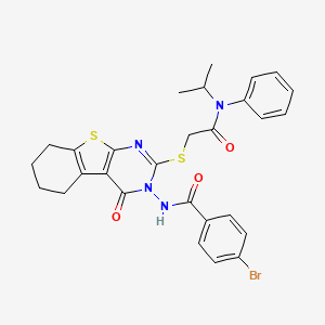 molecular formula C28H27BrN4O3S2 B2872381 4-溴-N-[4-氧代-2-[2-氧代-2-(N-丙-2-基苯胺基)乙基]硫代-5,6,7,8-四氢-[1]苯并噻吩并[2,3-d]嘧啶-3-基]苯甲酰胺 CAS No. 537702-37-7