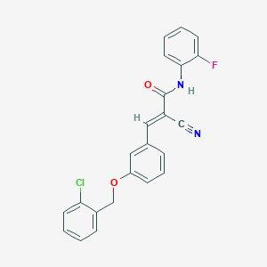 molecular formula C23H16ClFN2O2 B2872385 (E)-3-[3-[(2-chlorophenyl)methoxy]phenyl]-2-cyano-N-(2-fluorophenyl)prop-2-enamide CAS No. 380475-06-9