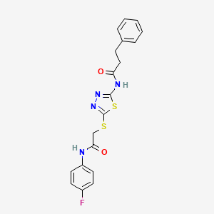 molecular formula C19H17FN4O2S2 B2872389 N-[5-[2-(4-氟苯胺基)-2-氧代乙基]硫代-1,3,4-噻二唑-2-基]-3-苯基丙酰胺 CAS No. 477212-96-7