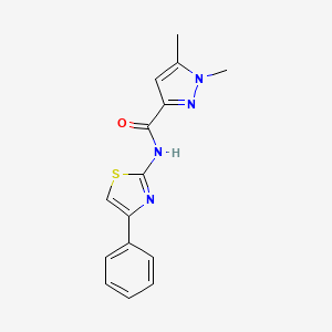 molecular formula C15H14N4OS B2872394 1,5-dimethyl-N-(4-phenylthiazol-2-yl)-1H-pyrazole-3-carboxamide CAS No. 1013769-05-5
