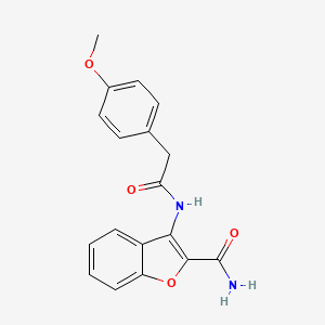 molecular formula C18H16N2O4 B2872404 3-(2-(4-Methoxyphenyl)acetamido)benzofuran-2-carboxamide CAS No. 898354-81-9