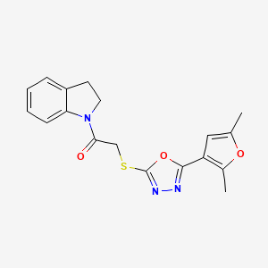 molecular formula C18H17N3O3S B2872414 2-((5-(2,5-Dimethylfuran-3-yl)-1,3,4-oxadiazol-2-yl)thio)-1-(indolin-1-yl)ethanone CAS No. 1021023-00-6