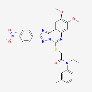 molecular formula C28H26N6O5S B2872417 2-((8,9-二甲氧基-2-(4-硝基苯基)-[1,2,4]三唑并[1,5-c]喹唑啉-5-基)硫)-N-乙基-N-(间甲苯基)乙酰胺 CAS No. 902594-22-3