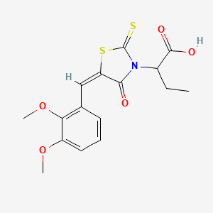 molecular formula C16H17NO5S2 B2872425 2-[(5E)-5-[(2,3-dimethoxyphenyl)methylidene]-4-oxo-2-sulfanylidene-1,3-thiazolidin-3-yl]butanoic acid CAS No. 673439-09-3