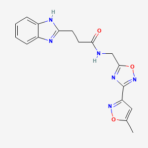 molecular formula C17H16N6O3 B2872429 3-(1H-benzo[d]imidazol-2-yl)-N-((3-(5-methylisoxazol-3-yl)-1,2,4-oxadiazol-5-yl)methyl)propanamide CAS No. 2034288-20-3