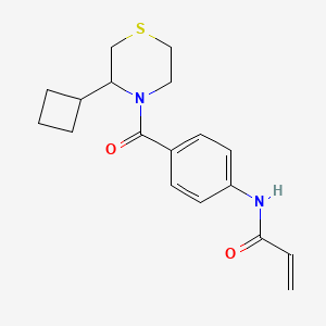 molecular formula C18H22N2O2S B2872439 N-[4-(3-Cyclobutylthiomorpholine-4-carbonyl)phenyl]prop-2-enamide CAS No. 2201538-07-8
