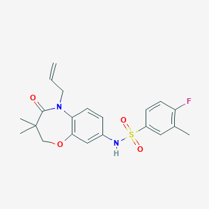 molecular formula C21H23FN2O4S B2872445 N-(5-allyl-3,3-dimethyl-4-oxo-2,3,4,5-tetrahydrobenzo[b][1,4]oxazepin-8-yl)-4-fluoro-3-methylbenzenesulfonamide CAS No. 922123-75-9