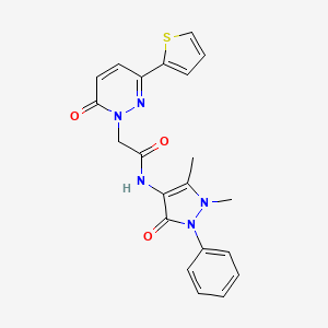 molecular formula C21H19N5O3S B2872447 N-(1,5-dimethyl-3-oxo-2-phenyl-2,3-dihydro-1H-pyrazol-4-yl)-2-(6-oxo-3-(thiophen-2-yl)pyridazin-1(6H)-yl)acetamide CAS No. 1257553-13-1