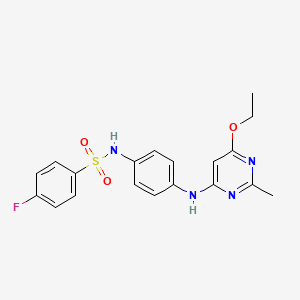 molecular formula C19H19FN4O3S B2872466 N-(4-((6-ethoxy-2-methylpyrimidin-4-yl)amino)phenyl)-4-fluorobenzenesulfonamide CAS No. 946274-05-1
