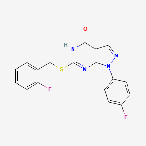 molecular formula C18H12F2N4OS B2872497 6-((2-氟苄基)硫)-1-(4-氟苯基)-1H-吡唑并[3,4-d]嘧啶-4(5H)-酮 CAS No. 534593-97-0