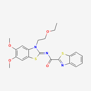 molecular formula C21H21N3O4S2 B2872506 (Z)-N-(3-(2-乙氧基乙基)-5,6-二甲氧基苯并[d]噻唑-2(3H)-亚甲基)苯并[d]噻唑-2-甲酰胺 CAS No. 895457-99-5