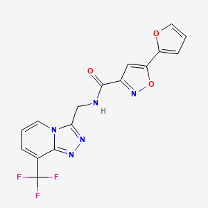 molecular formula C16H10F3N5O3 B2872508 5-(呋喃-2-基)-N-((8-(三氟甲基)-[1,2,4]三唑并[4,3-a]吡啶-3-基)甲基)异恶唑-3-甲酰胺 CAS No. 2034278-14-1