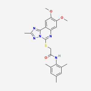molecular formula C23H25N5O3S B2872523 2-((8,9-dimethoxy-2-methyl-[1,2,4]triazolo[1,5-c]quinazolin-5-yl)thio)-N-mesitylacetamide CAS No. 902593-54-8
