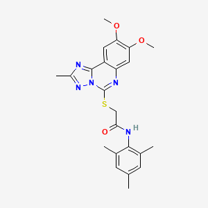 molecular formula C23H25N5O3S B2872523 2-({8,9-DIMETHOXY-2-METHYL-[1,2,4]TRIAZOLO[1,5-C]QUINAZOLIN-5-YL}SULFANYL)-N-(2,4,6-TRIMETHYLPHENYL)ACETAMIDE CAS No. 902593-54-8