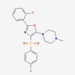 molecular formula C20H19ClFN3O3S B2872526 4-((4-Chlorophenyl)sulfonyl)-2-(2-fluorophenyl)-5-(4-methylpiperazin-1-yl)oxazole CAS No. 823829-91-0