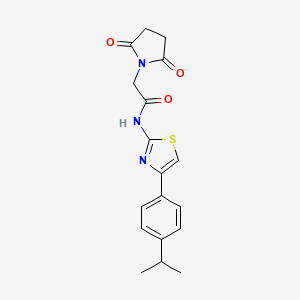 molecular formula C18H19N3O3S B2872530 2-(2,5-dioxopyrrolidin-1-yl)-N-[4-(4-propan-2-ylphenyl)-1,3-thiazol-2-yl]acetamide CAS No. 361167-74-0