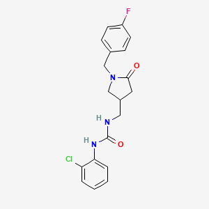 molecular formula C19H19ClFN3O2 B2872537 1-(2-Chlorophenyl)-3-((1-(4-fluorobenzyl)-5-oxopyrrolidin-3-yl)methyl)urea CAS No. 954720-65-1