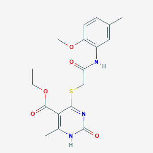 molecular formula C18H21N3O5S B2872539 ethyl 4-[2-(2-methoxy-5-methylanilino)-2-oxoethyl]sulfanyl-6-methyl-2-oxo-1H-pyrimidine-5-carboxylate CAS No. 946354-64-9