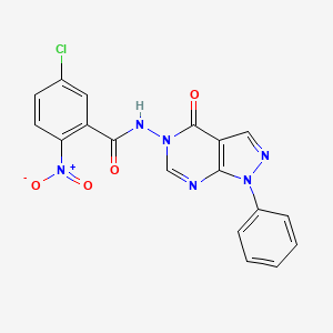 molecular formula C18H11ClN6O4 B2872545 5-chloro-2-nitro-N-(4-oxo-1-phenyl-1H-pyrazolo[3,4-d]pyrimidin-5(4H)-yl)benzamide CAS No. 899752-57-9