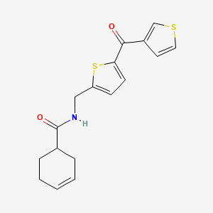 molecular formula C17H17NO2S2 B2872550 N-((5-(thiophene-3-carbonyl)thiophen-2-yl)methyl)cyclohex-3-enecarboxamide CAS No. 1798022-89-5