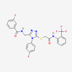 molecular formula C25H18F5N5O2S B2872555 3-fluoro-N-[[4-(4-fluorophenyl)-5-[2-oxo-2-[2-(trifluoromethyl)anilino]ethyl]sulfanyl-1,2,4-triazol-3-yl]methyl]benzamide CAS No. 391915-22-3