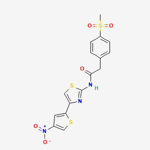 molecular formula C16H13N3O5S3 B2872562 2-(4-(methylsulfonyl)phenyl)-N-(4-(4-nitrothiophen-2-yl)thiazol-2-yl)acetamide CAS No. 941883-60-9