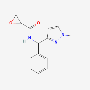 molecular formula C14H15N3O2 B2872570 N-[(1-Methylpyrazol-3-yl)-phenylmethyl]oxirane-2-carboxamide CAS No. 2411252-29-2