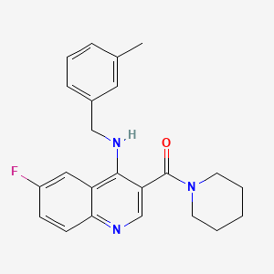 molecular formula C23H24FN3O B2872572 (6-Fluoro-4-((3-methylbenzyl)amino)quinolin-3-yl)(piperidin-1-yl)methanone CAS No. 1326936-32-6