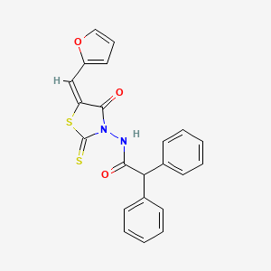 molecular formula C22H16N2O3S2 B2872577 (E)-N-(5-(furan-2-ylmethylene)-4-oxo-2-thioxothiazolidin-3-yl)-2,2-diphenylacetamide CAS No. 300676-20-4