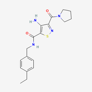 molecular formula C18H22N4O2S B2872608 4-amino-N-(4-ethylbenzyl)-3-(pyrrolidine-1-carbonyl)isothiazole-5-carboxamide CAS No. 1286732-57-7