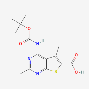 molecular formula C14H17N3O4S B2872614 2,5-Dimethyl-4-[(2-methylpropan-2-yl)oxycarbonylamino]thieno[2,3-d]pyrimidine-6-carboxylic acid CAS No. 2287332-72-1