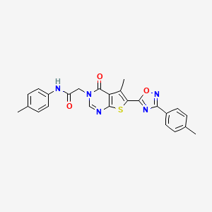molecular formula C25H21N5O3S B2872652 2-[5-methyl-6-[3-(4-methylphenyl)-1,2,4-oxadiazol-5-yl]-4-oxothieno[2,3-d]pyrimidin-3(4H)-yl]-N-(4-methylphenyl)acetamide CAS No. 1243095-03-5