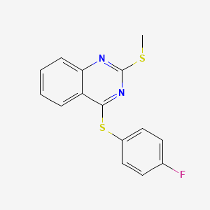 molecular formula C15H11FN2S2 B2872660 4-氟苯基 2-(甲硫基)-4-喹唑啉基硫化物 CAS No. 477845-84-4