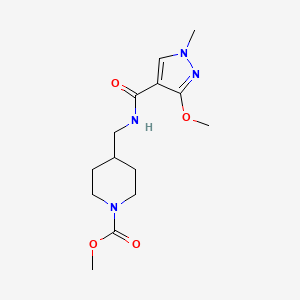 molecular formula C14H22N4O4 B2872669 methyl 4-((3-methoxy-1-methyl-1H-pyrazole-4-carboxamido)methyl)piperidine-1-carboxylate CAS No. 1234948-03-8