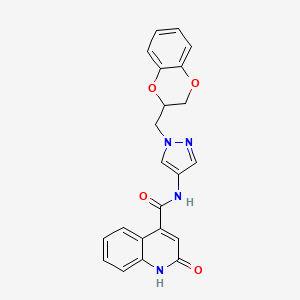 molecular formula C22H18N4O4 B2872701 N-(1-((2,3-dihydrobenzo[b][1,4]dioxin-2-yl)methyl)-1H-pyrazol-4-yl)-2-hydroxyquinoline-4-carboxamide CAS No. 1705864-52-3