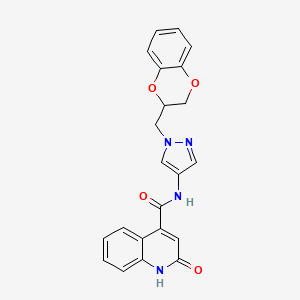 molecular formula C22H18N4O4 B2872701 N-(1-((2,3-二氢苯并[b][1,4]二噁英-2-基)甲基)-1H-吡唑-4-基)-2-羟基喹啉-4-甲酰胺 CAS No. 1705864-52-3