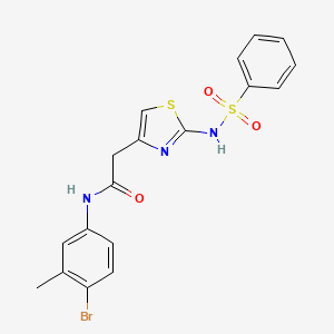 molecular formula C18H16BrN3O3S2 B2872707 2-[2-(benzenesulfonamido)thiazol-4-yl]-N-(4-bromo-3-methyl-phenyl)acetamide CAS No. 922055-18-3