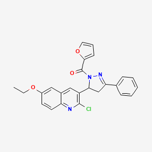 molecular formula C25H20ClN3O3 B2872726 (5-(2-chloro-6-ethoxyquinolin-3-yl)-3-phenyl-4,5-dihydro-1H-pyrazol-1-yl)(furan-2-yl)methanone CAS No. 685135-46-0