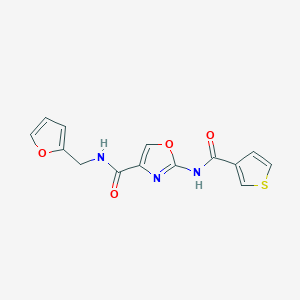 molecular formula C14H11N3O4S B2872731 N-(呋喃-2-基甲基)-2-(噻吩-3-甲酰胺基)恶唑-4-甲酰胺 CAS No. 1421507-95-0