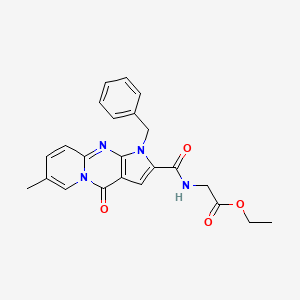 molecular formula C23H22N4O4 B2872748 N-[(1-苄基-7-甲基-4-氧代-1,4-二氢吡啶并[1,2-a]吡咯并[2,3-d]嘧啶-2-基)羰基]甘氨酸乙酯 CAS No. 902044-33-1