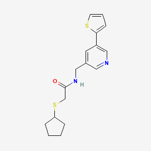 molecular formula C17H20N2OS2 B2872753 2-(环戊基硫基)-N-((5-(噻吩-2-基)吡啶-3-基)甲基)乙酰胺 CAS No. 2034252-23-6
