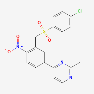 molecular formula C18H14ClN3O4S B2872758 4-(3-(((4-Chlorophenyl)sulfonyl)methyl)-4-nitrophenyl)-2-methylpyrimidine CAS No. 303145-55-3