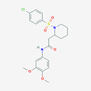 molecular formula C21H25ClN2O5S B2872765 2-(1-((4-chlorophenyl)sulfonyl)piperidin-2-yl)-N-(3,4-dimethoxyphenyl)acetamide CAS No. 941955-83-5