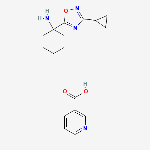 molecular formula C17H22N4O3 B2872774 Nicotinic acid-[1-(3-cyclopropyl-1,2,4-oxadiazol-5-yl)cyclohexyl]amine (1:1) CAS No. 1993058-12-0