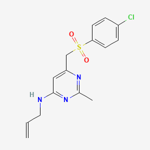 molecular formula C15H16ClN3O2S B2872833 N-烯丙基-6-{[(4-氯苯基)磺酰基]甲基}-2-甲基-4-嘧啶胺 CAS No. 338960-56-8