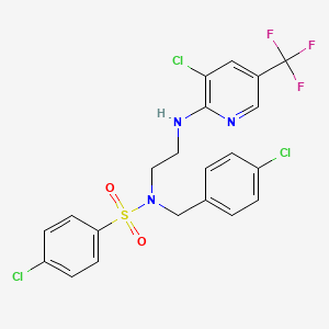 molecular formula C21H17Cl3F3N3O2S B2872834 4-氯-N-(4-氯苄基)-N-(2-{[3-氯-5-(三氟甲基)-2-吡啶基]氨基}乙基)苯磺酰胺 CAS No. 338406-40-9