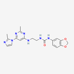 molecular formula C19H21N7O3 B2872845 1-(苯并[d][1,3]二氧杂环-5-基)-3-(2-((2-甲基-6-(2-甲基-1H-咪唑-1-基)嘧啶-4-基)氨基)乙基)脲 CAS No. 1172935-70-4