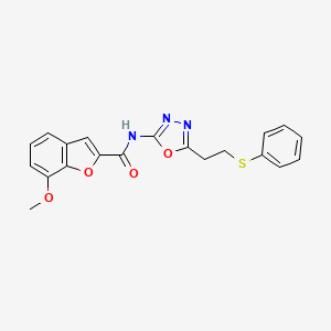 molecular formula C20H17N3O4S B2872848 7-甲氧基-N-(5-(2-(苯硫基)乙基)-1,3,4-恶二唑-2-基)苯并呋喃-2-甲酰胺 CAS No. 921827-14-7